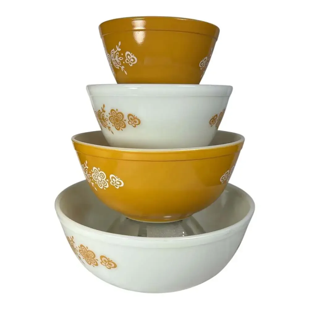 Vintage PYREX Butterfly Gold Nesting Mixing Bowl 4 Piece Set 401, 402, 403, 404
